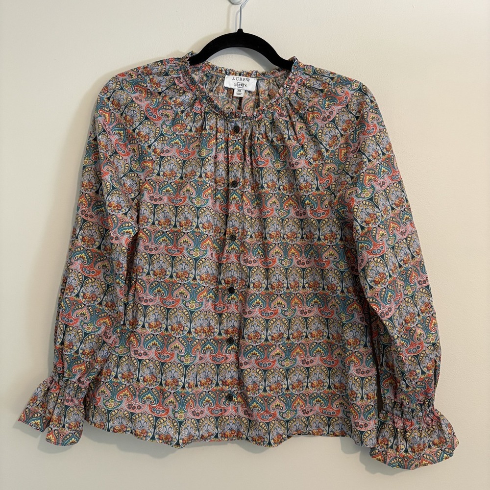 J Crew Liberty Giorgia Duke‎ Organic Cotton Paisley Top XS Preppy Cottage Boho